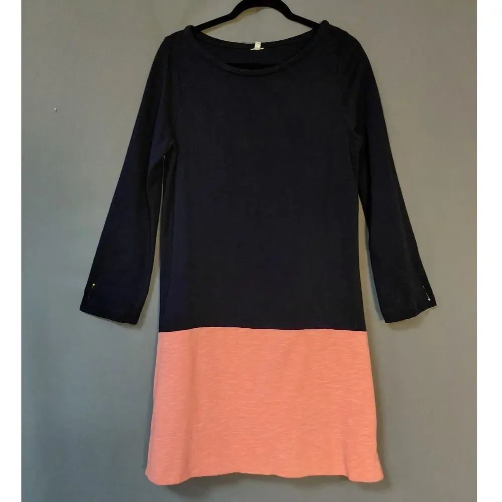 J.CREW Colorblock Cotton Dress Navy Pink Knit Long Sleeve Women Size S
